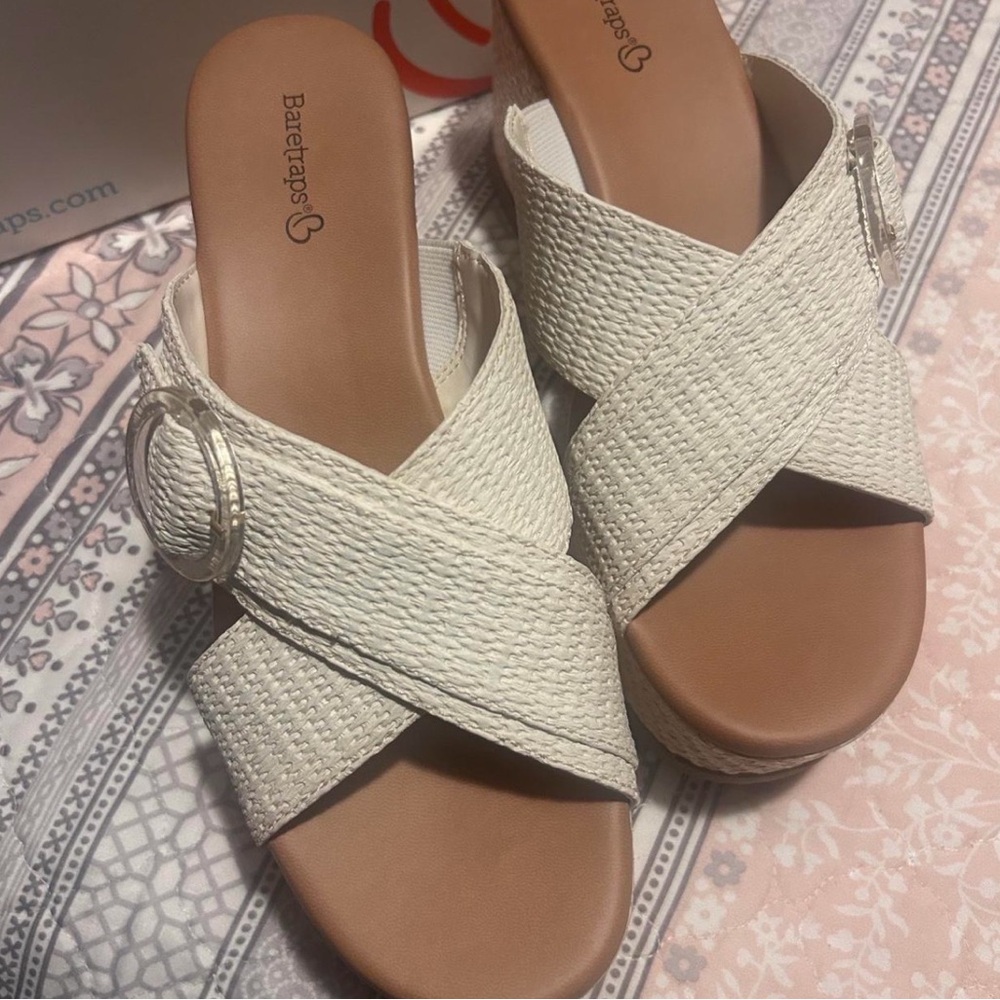 BareTraps Women's White Cross-Strap Sandals